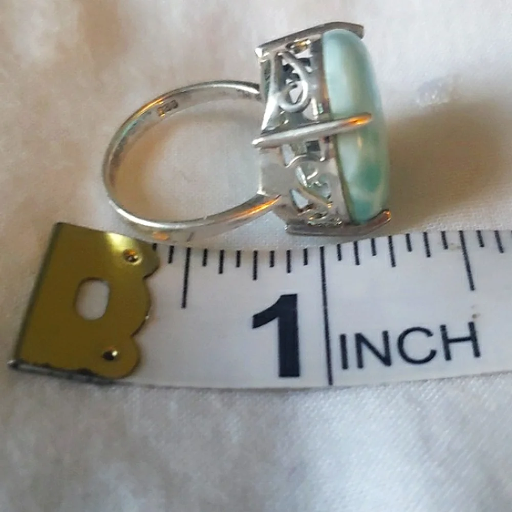 Stunning Larimar 925 Sterling Silver Scroll Ring - Picture 10 of 12